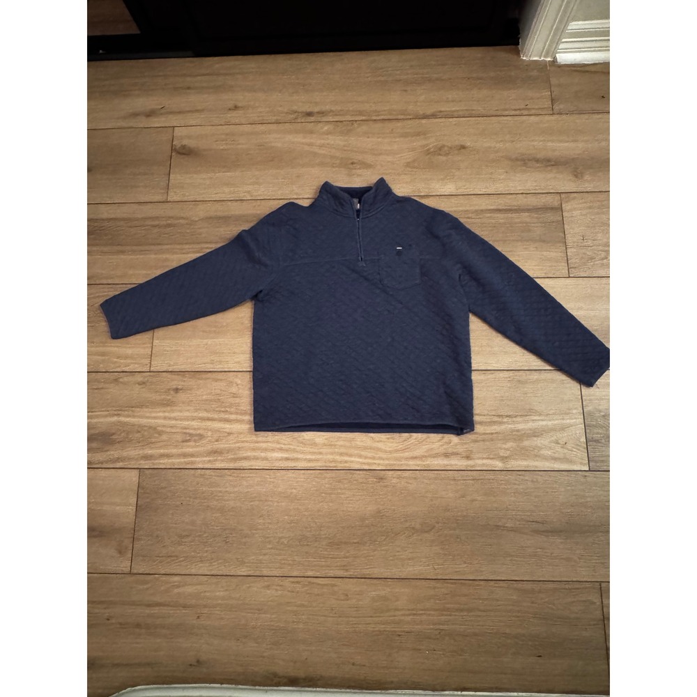 Eddie Bauer Mens Navy Blue Quilted Quarter Zip Pullover Sweatshirt Size L